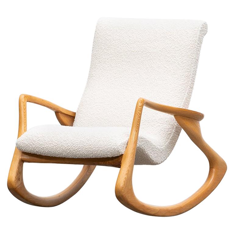 1950s Oak and White New Upholstery Rocking Chair by Vladimir Kagan