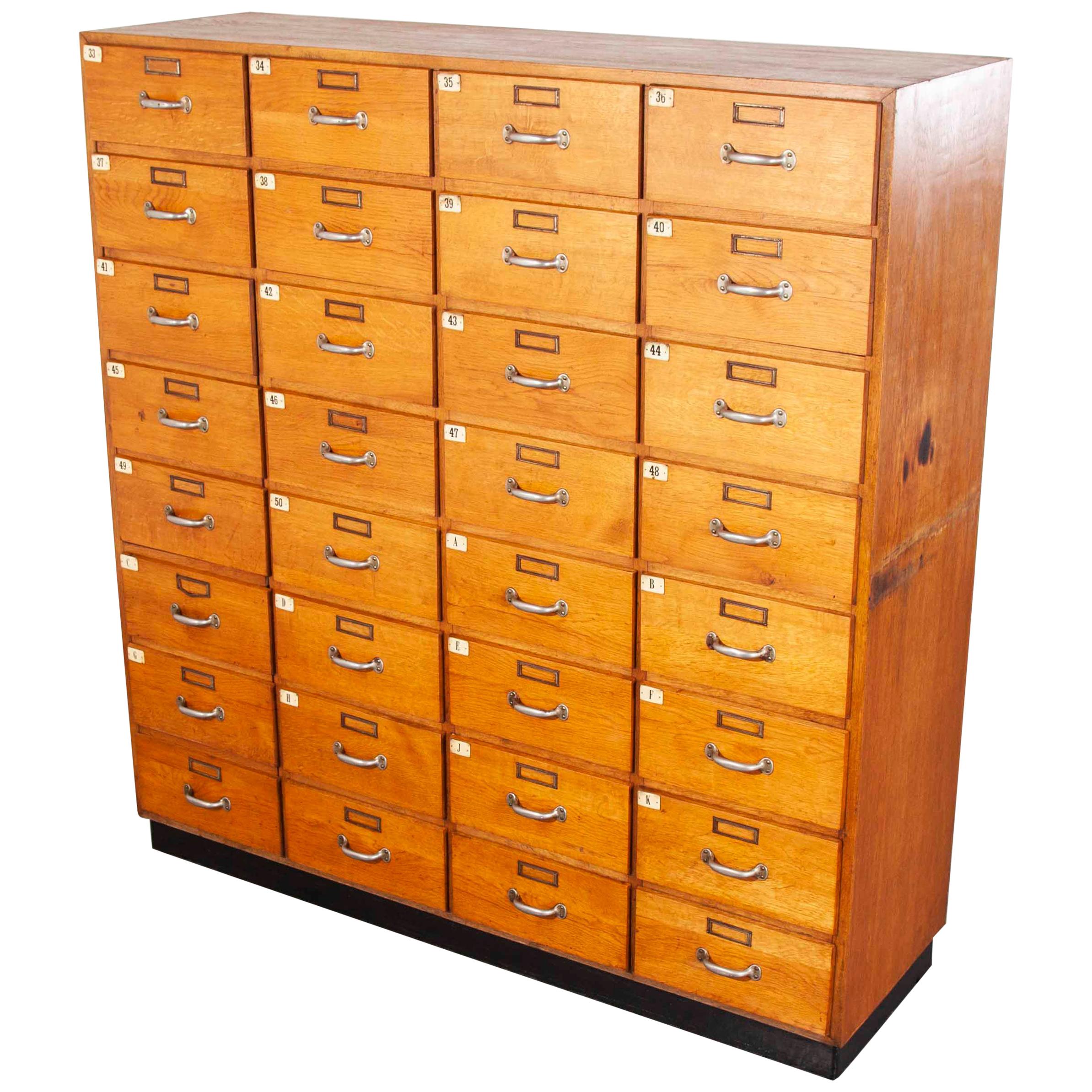 1950s Oak Apothecary Multi Drawer Chest of Drawers, Thirty Two Drawers, Unit One