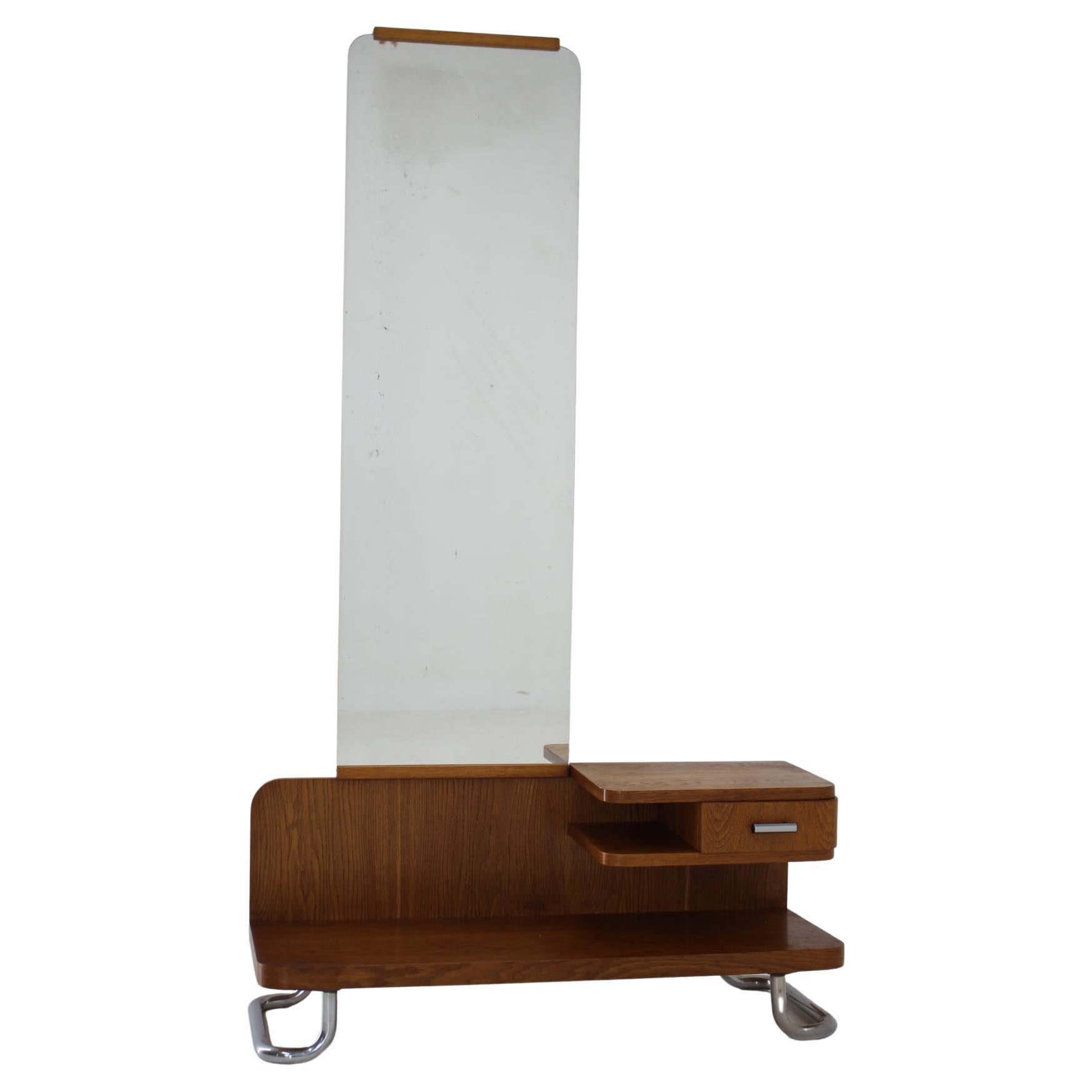 1950s Oak Bauhaus Mirror Cabinet, Czechoslovakia For Sale