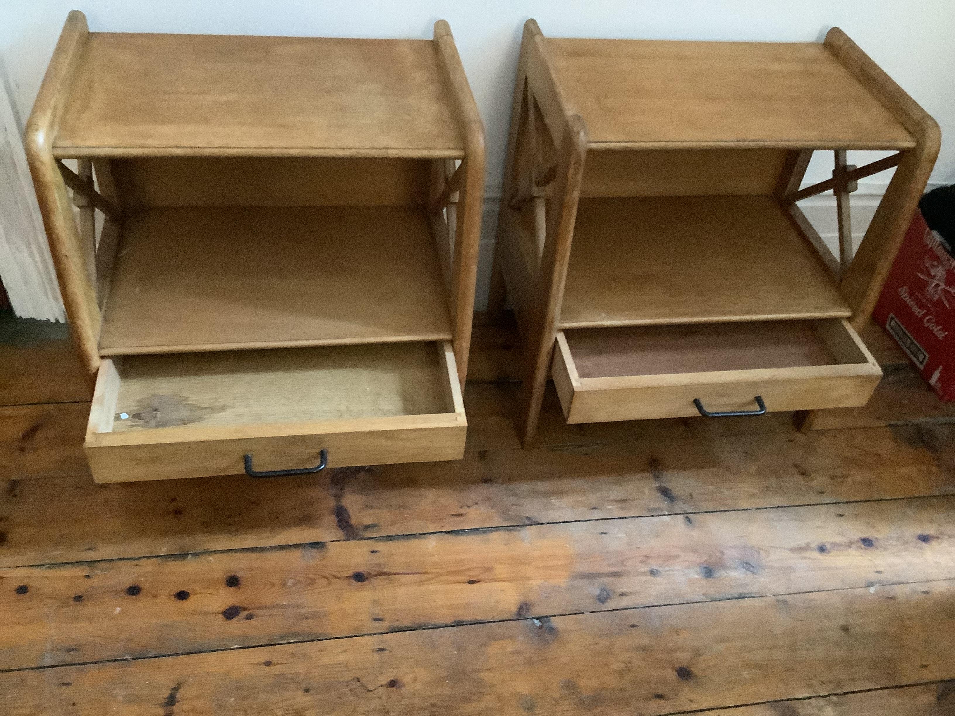 20th Century 1950s Oak bedside tables byJacques Adnet For Sale