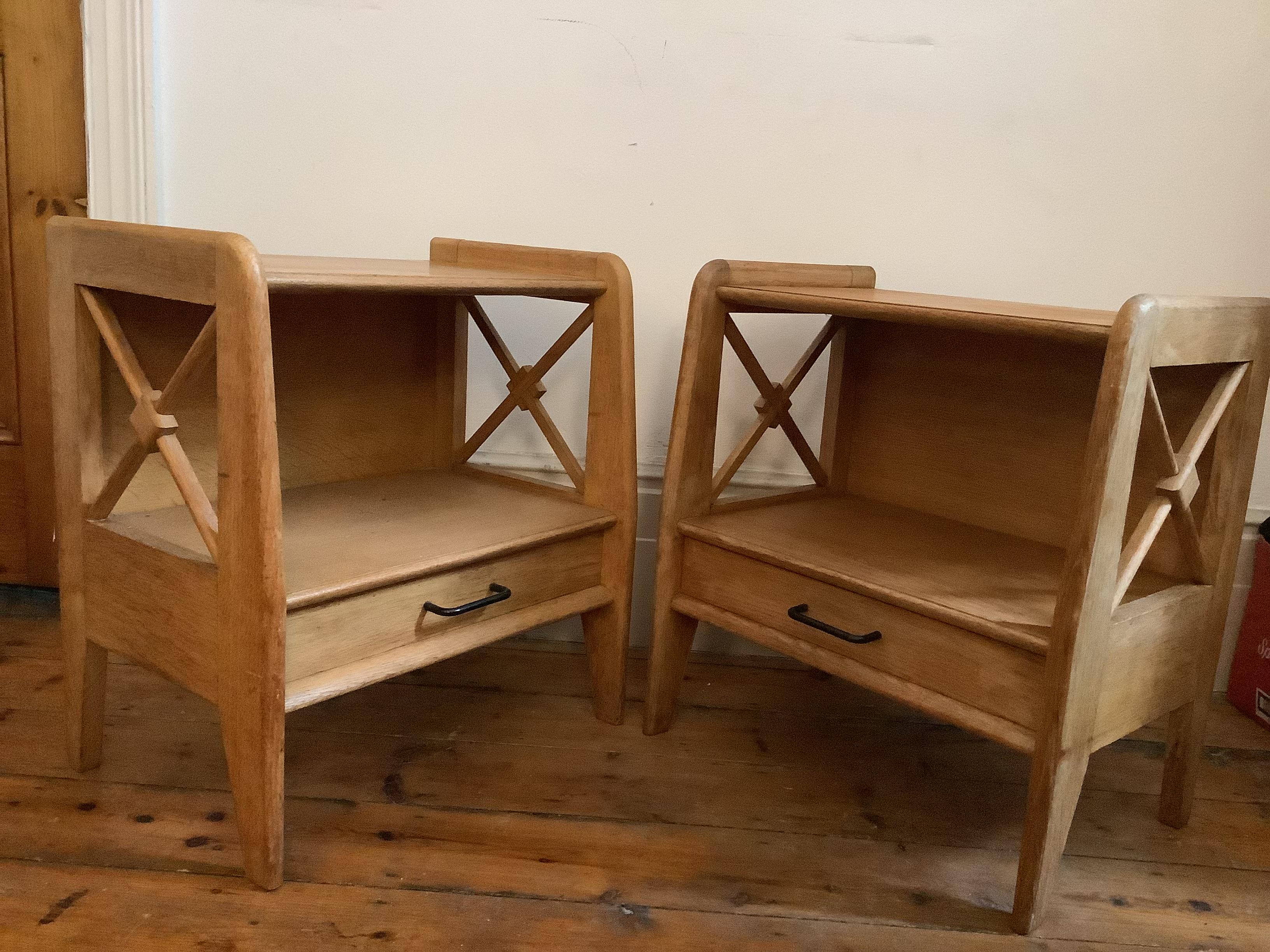 1950s Oak bedside tables byJacques Adnet For Sale 1