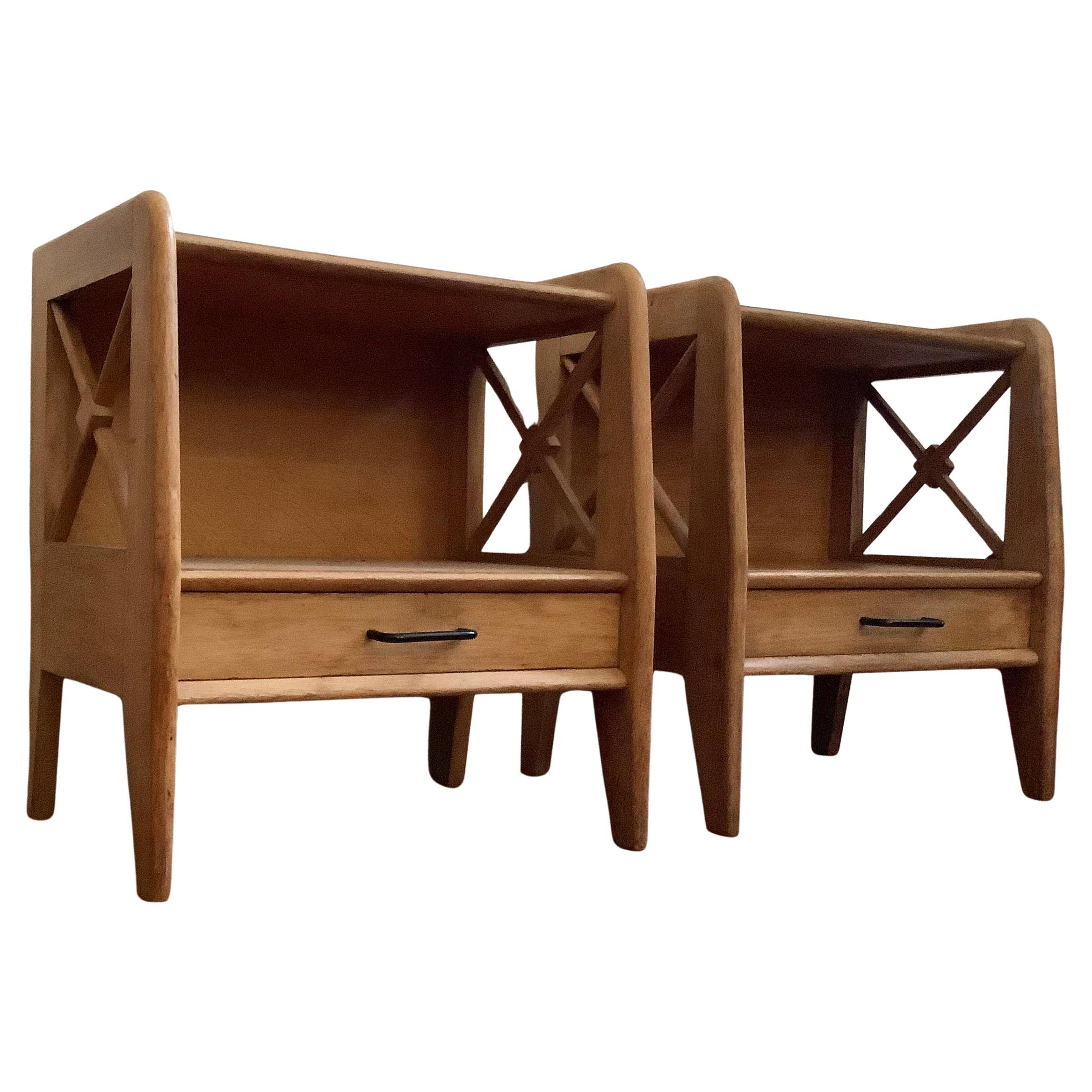 1950s Oak bedside tables byJacques Adnet For Sale