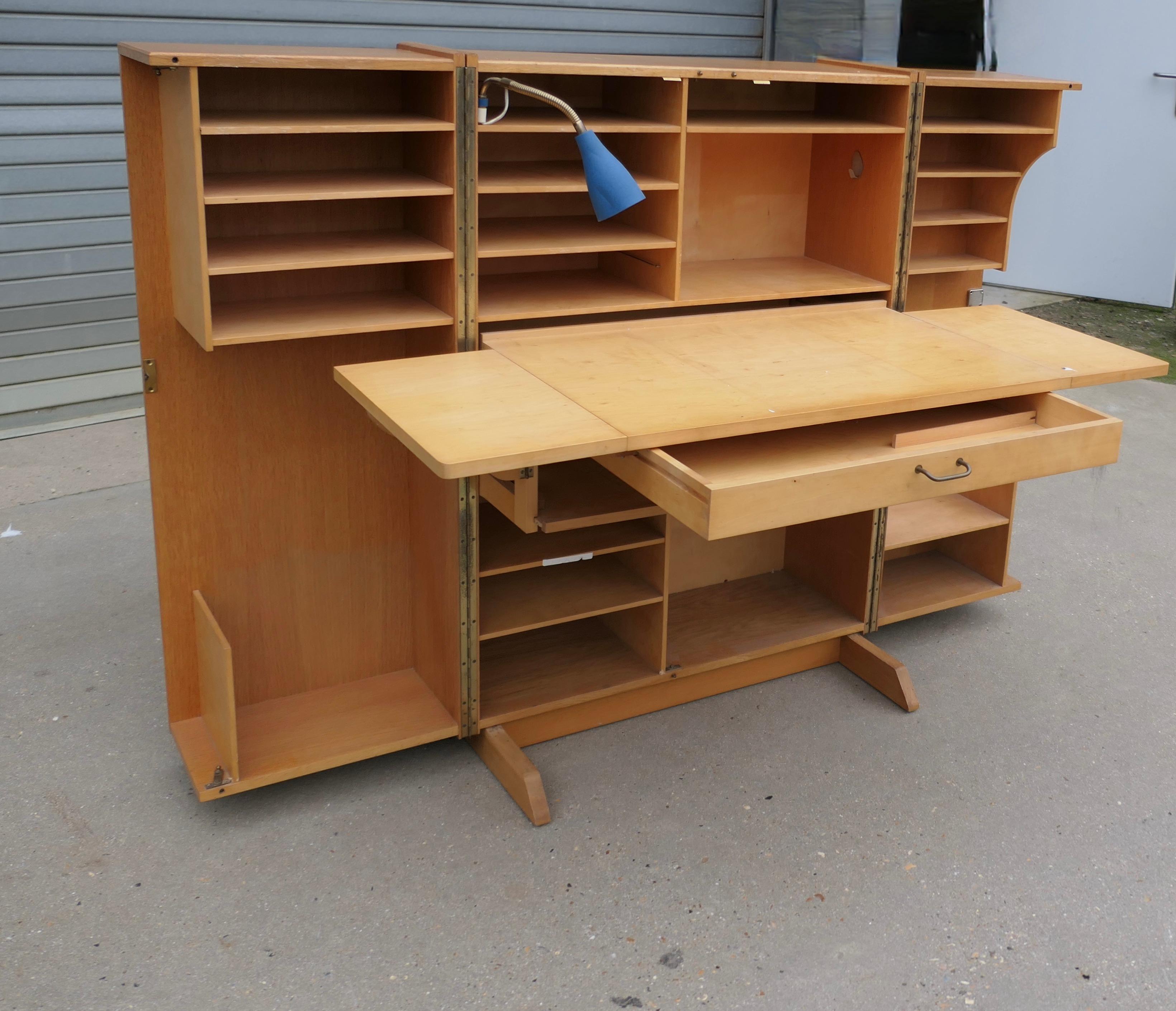 Armoire en chêne des années 1950, bureau complet en vente 3