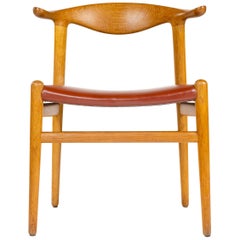 Vintage 1950s Oak Cow Horn Chair by Hans J. Wegner for Johannes Hansen