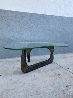1950s Oak & Glass Kidney Biomorphic Coffee Table, Noguchi Style