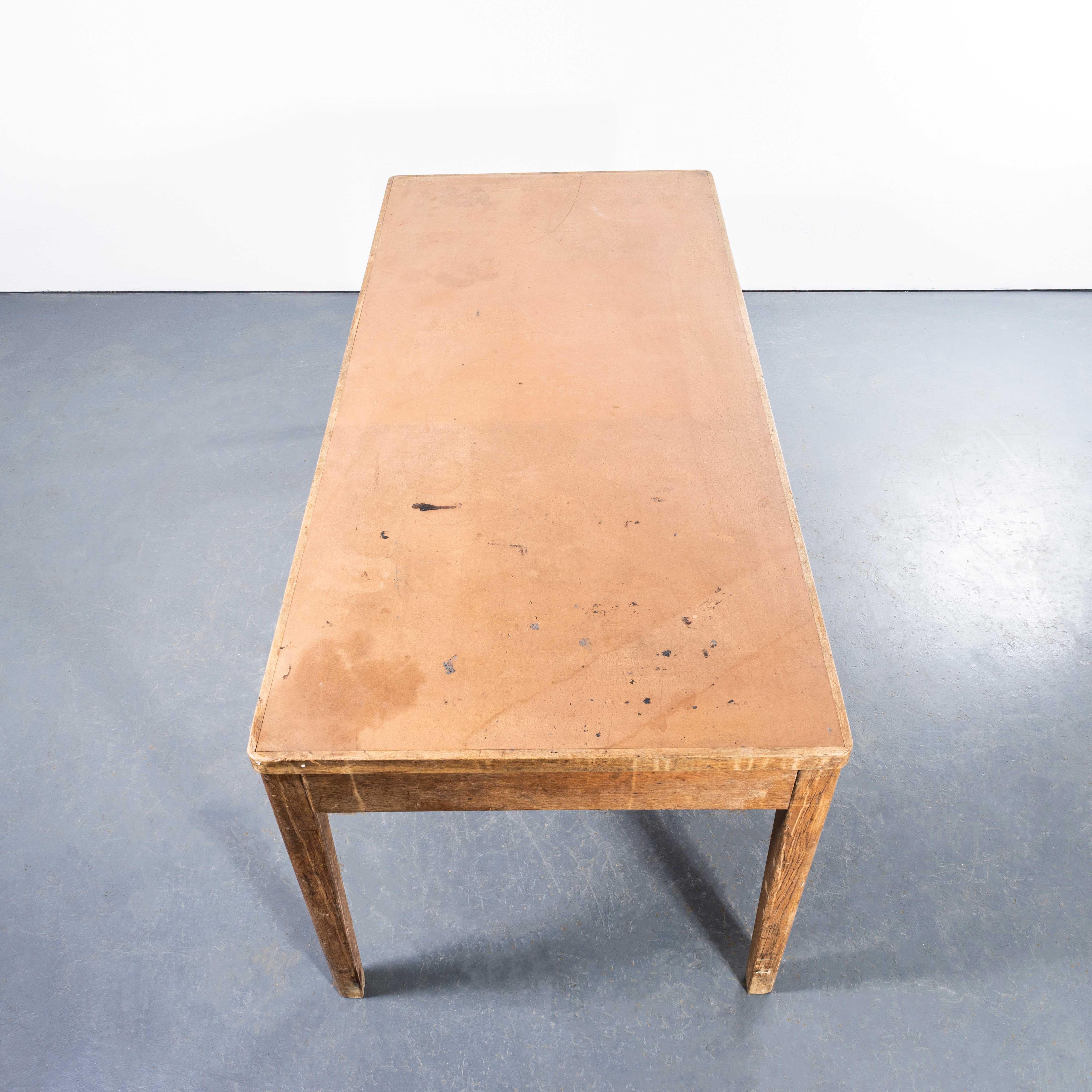English 1950's Oak Linoleum Top School Art Room Dining Table For Sale