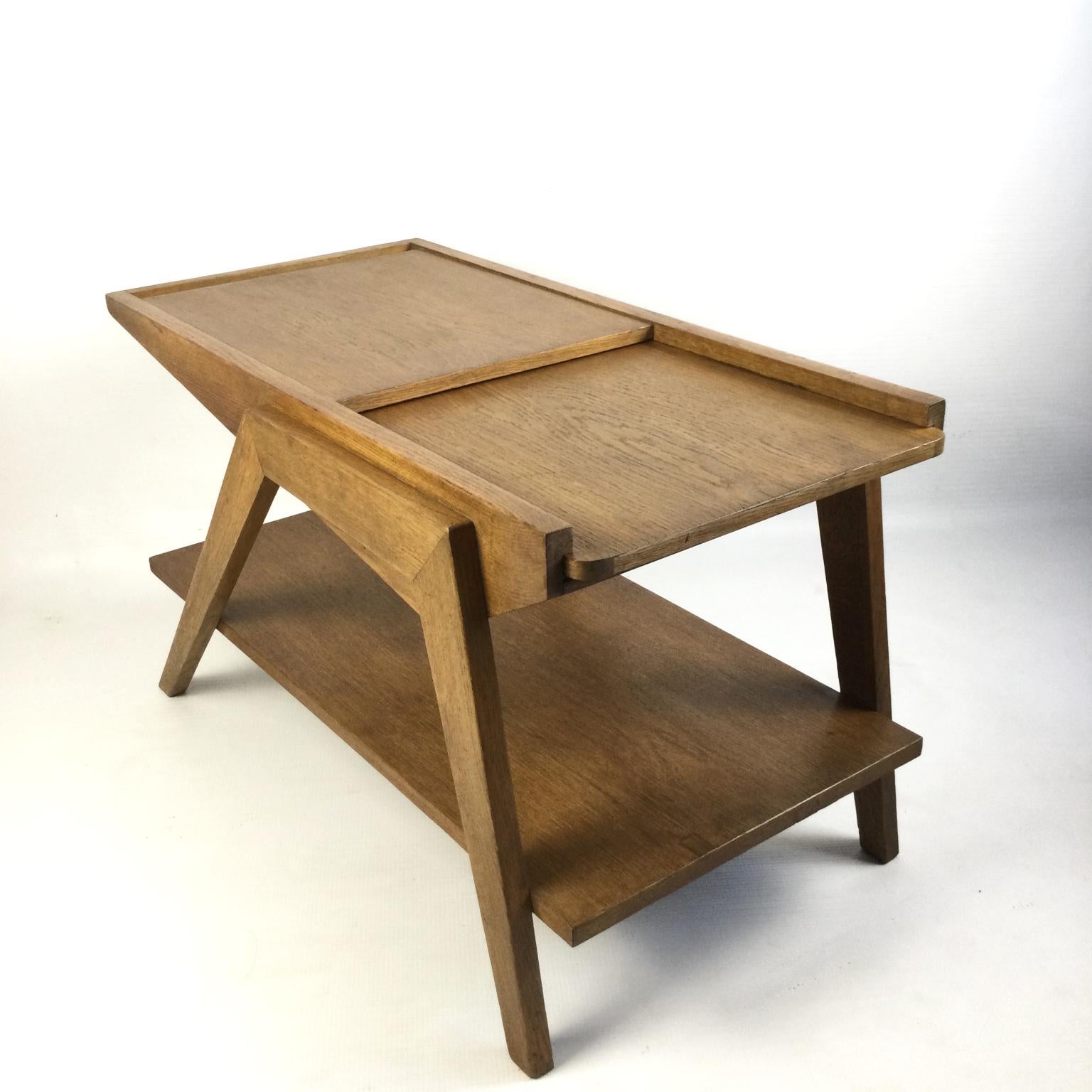French 1950s Oak Side Table Attributed to René-Jean Caillette For Sale