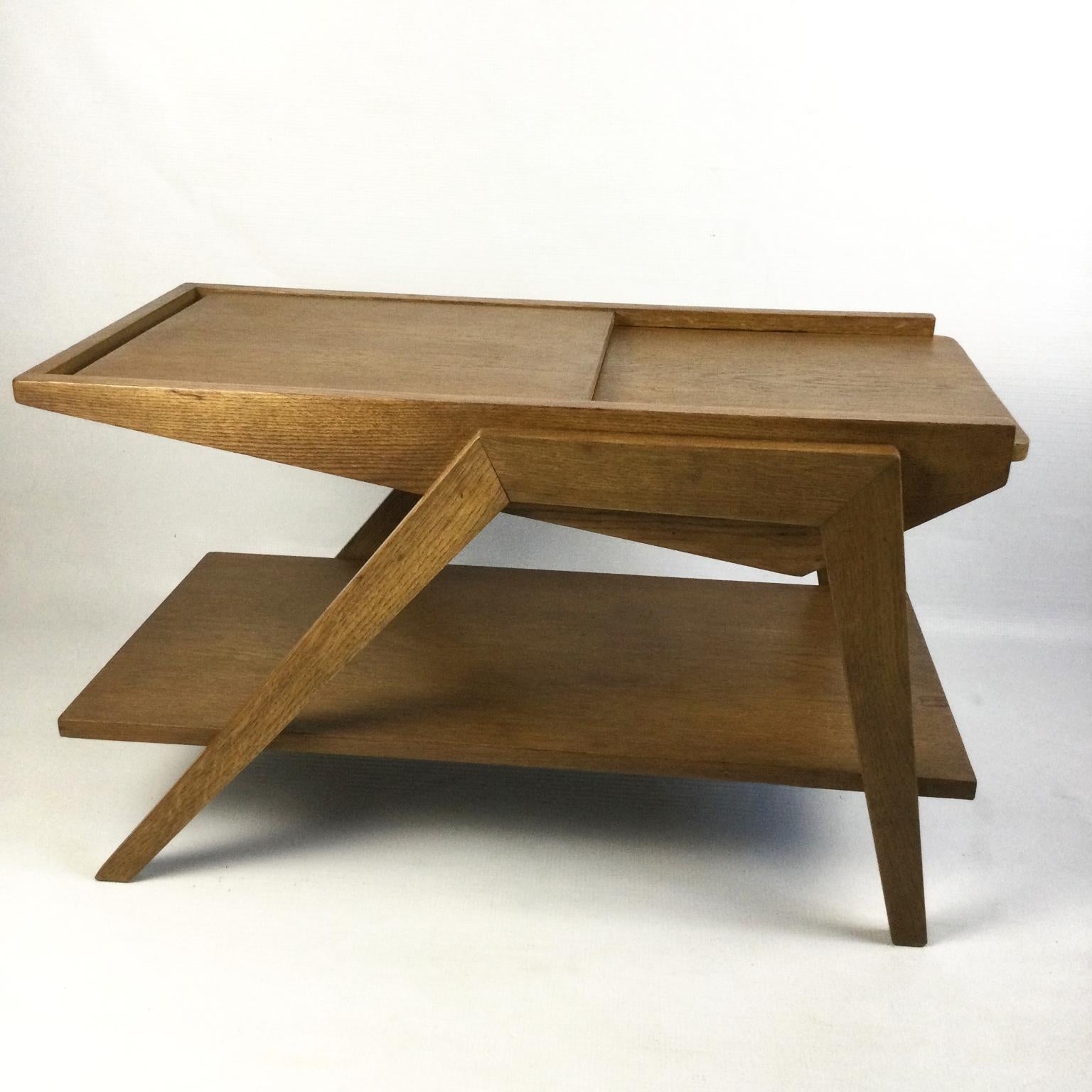 Woodwork 1950s Oak Side Table Attributed to René-Jean Caillette For Sale