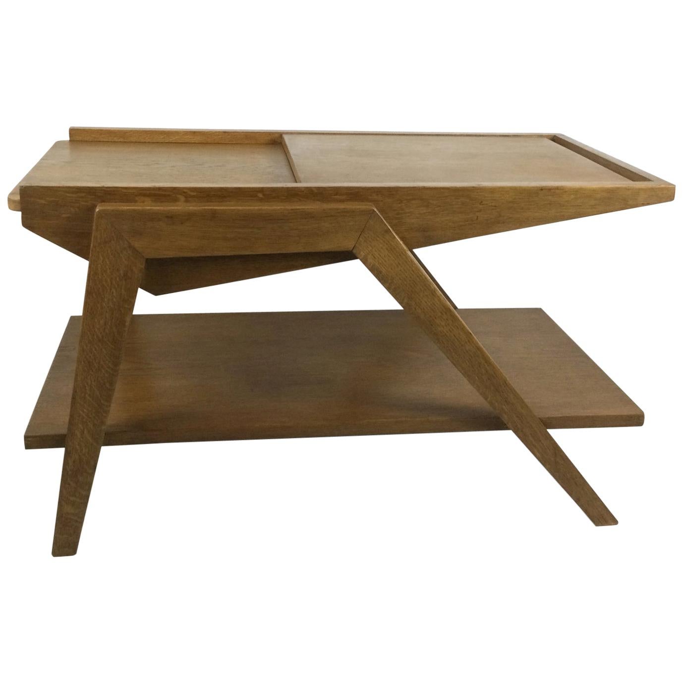 1950s Oak Side Table Attributed to René-Jean Caillette For Sale