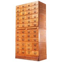 Used 1950s Oak Tall Multi Drawer Chest of Drawers, Storage Cabinet, Filing