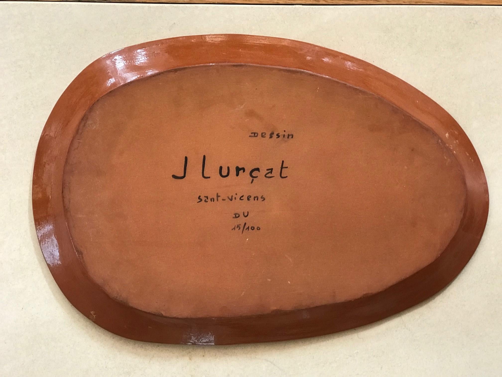 Francese Piatto da portata oblungo in ceramica del 1950 di Jean Lurcat
