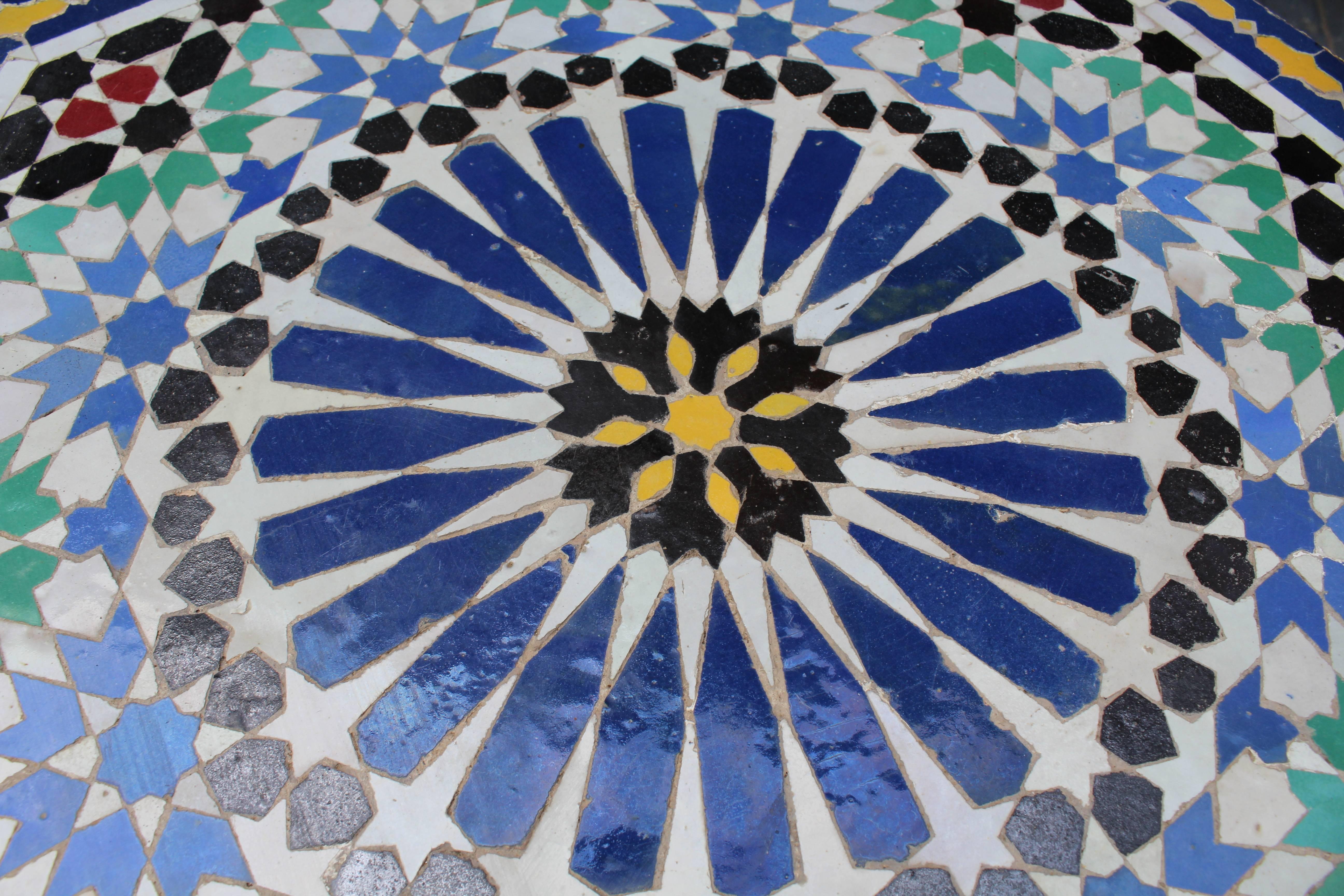 20th Century 1950s Octagonal Glazed Ceramic Andalusian Mosaic Table on a Wrought Iron Base