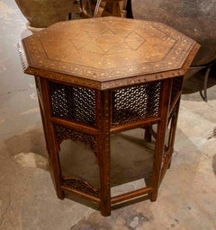 1950s Octagonal Table Carved with Antique Oriental Inlays