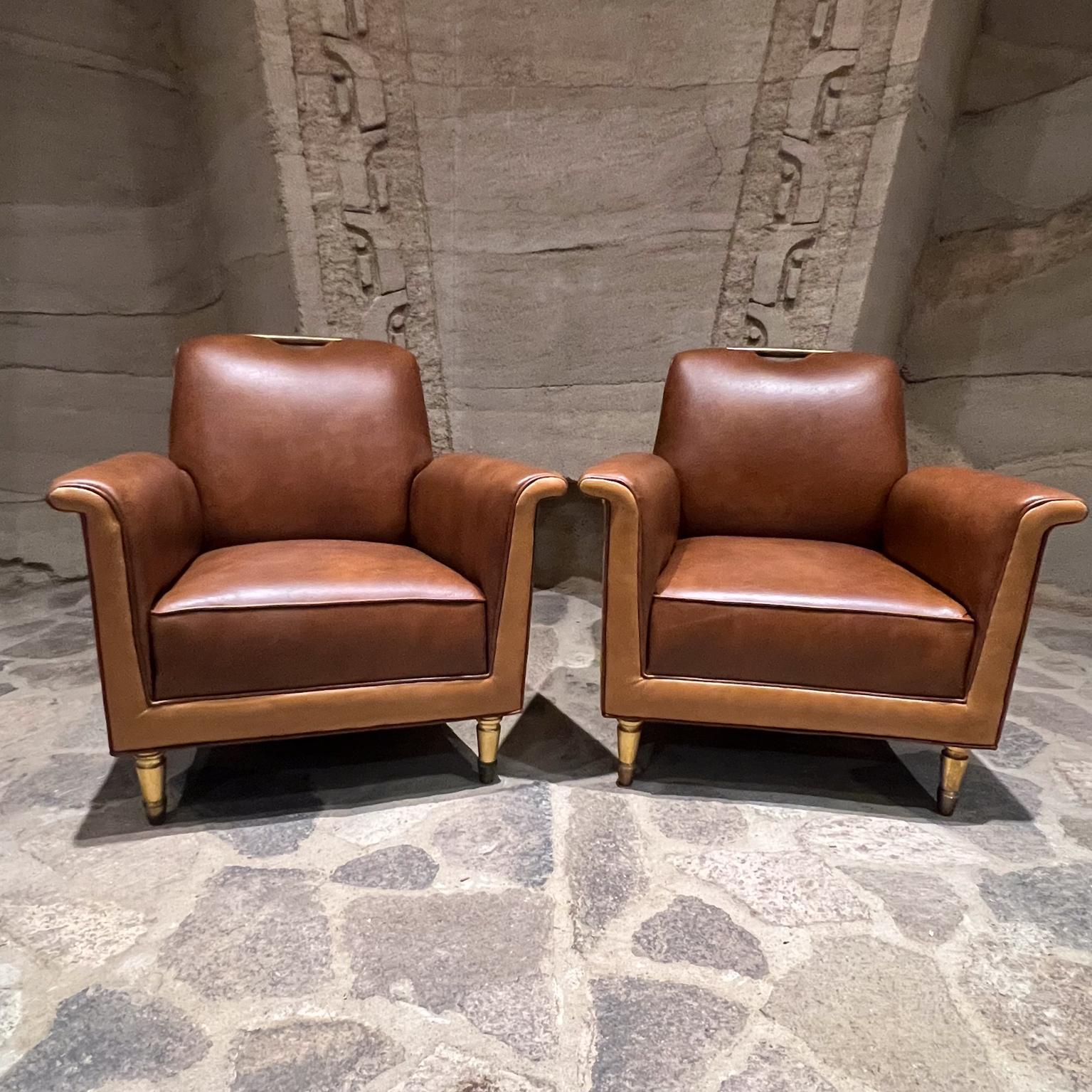 Mexican 1950s Octavio Vidales Chairs Leather and Mahogany Mexico City For Sale