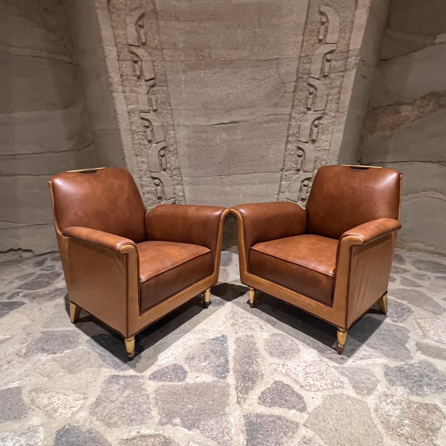 Mid-20th Century Octavio Vidales Chairs Leather and Mahogany Mexico City 1950s For Sale