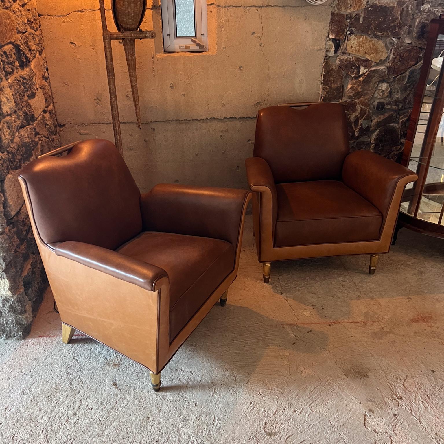 Mid-Century Modern 1950s Octavio Vidales Chairs Leather and Mahogany Mexico City For Sale