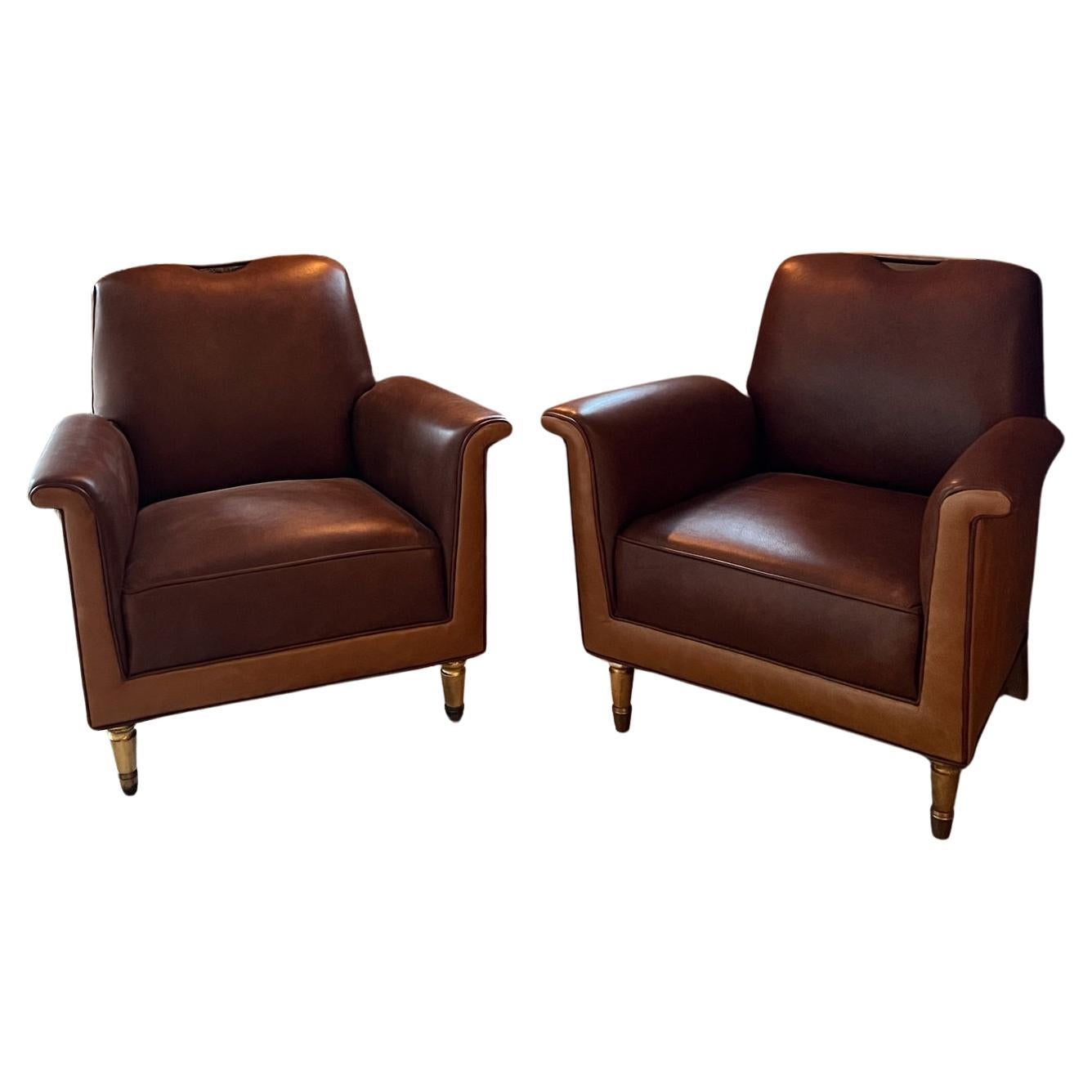 1950s Octavio Vidales Chairs Leather and Mahogany Mexico City For Sale