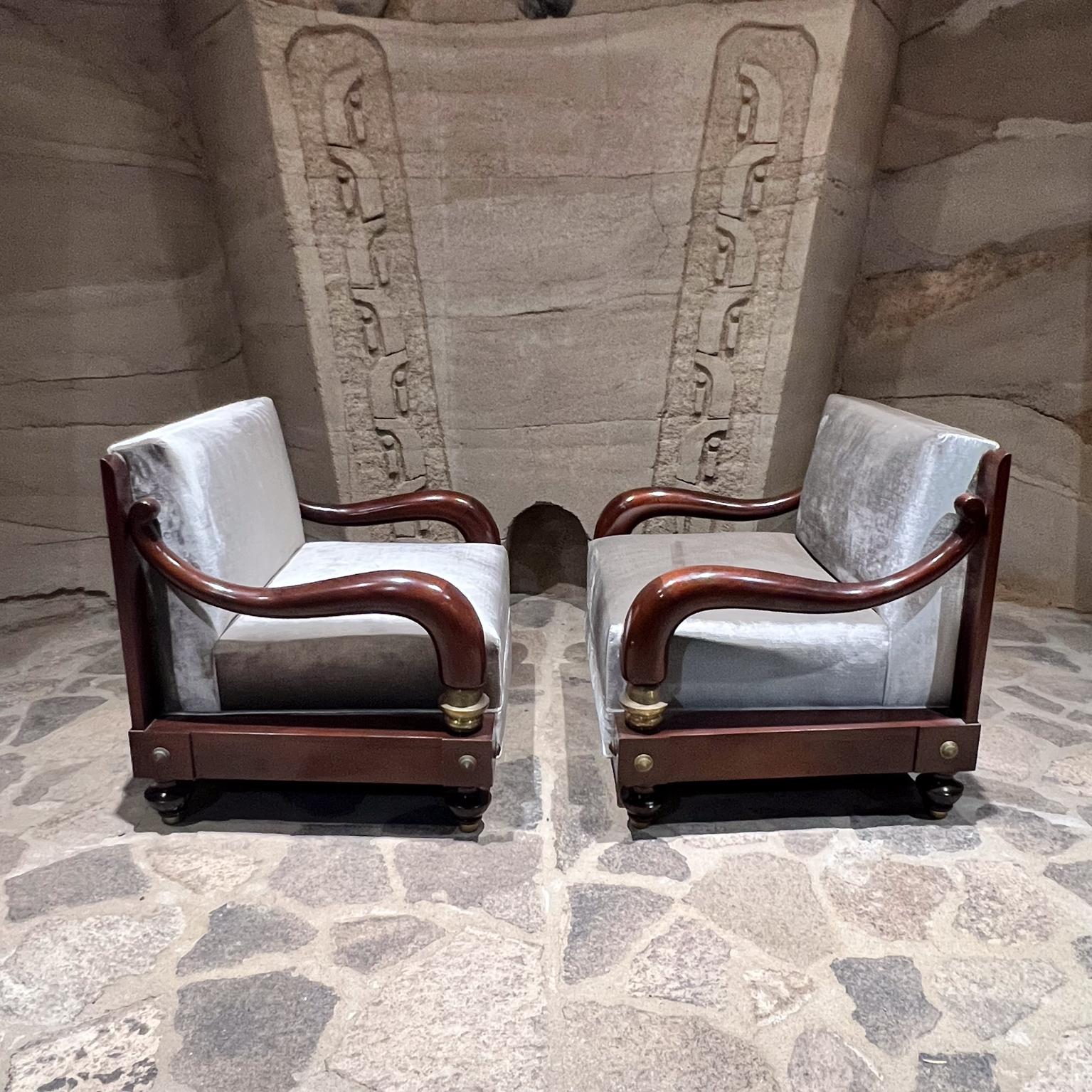 Brass 1950s Octavio Vidales Regal Mahogany Armchairs Mexico City For Sale