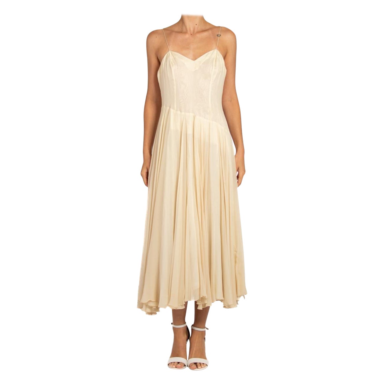 1950S Off White Silk Chiffon Minimal Dress