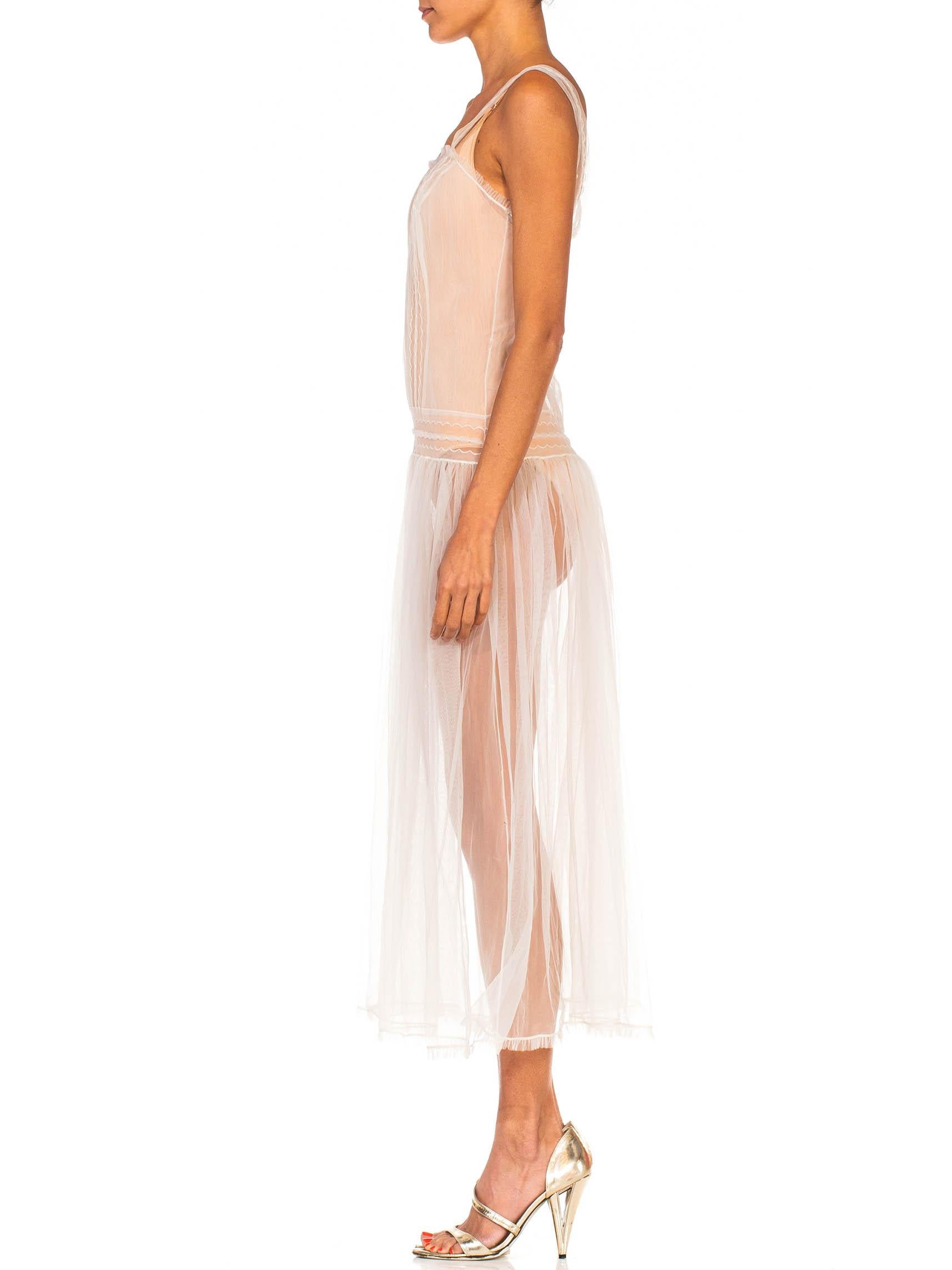 1950S Off White Soft Nylon Tulle Floaty Sheer Dress In Excellent Condition In New York, NY