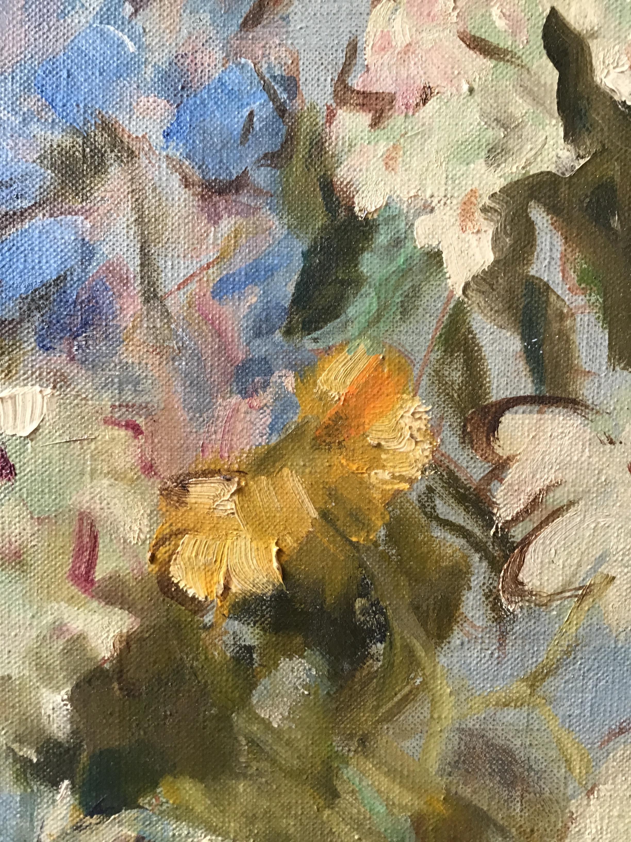 Mid-20th Century 1950s Oil on Canvas of a Floral Arrangement For Sale