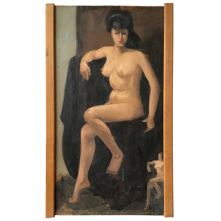 1950s Oil on Canvas of a Nude Woman