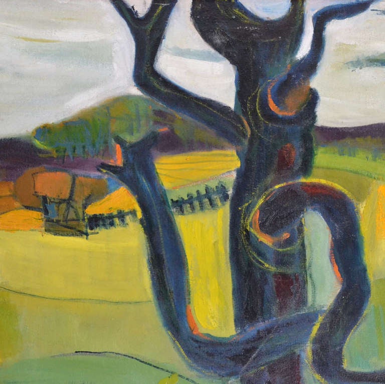 Expressionist Oil Painting of British Landscape in Vibrant Green by Barbara Knight