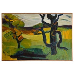 Oil Painting of British Landscape in Vibrant Green by Barbara Knight