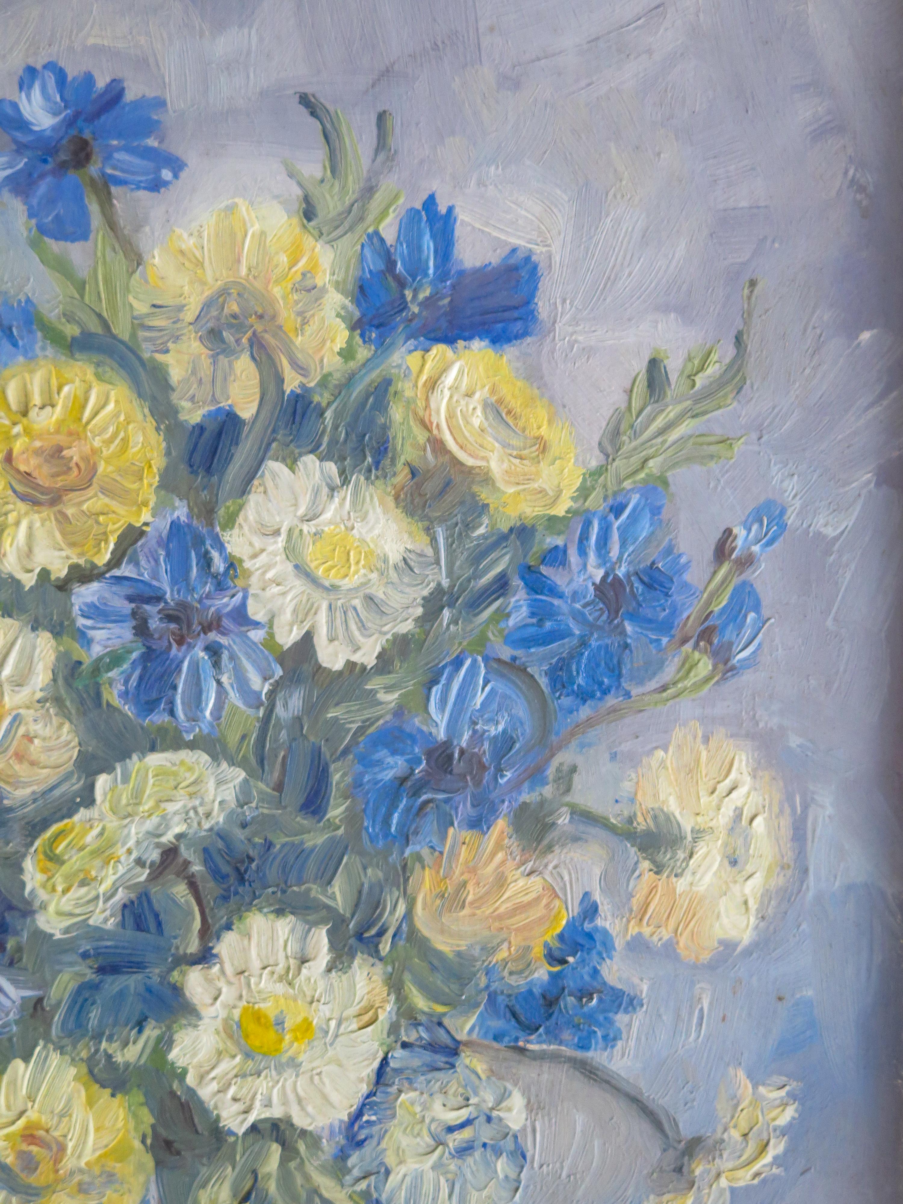 20th Century 1950s Oil Painting of Flowers in Vase