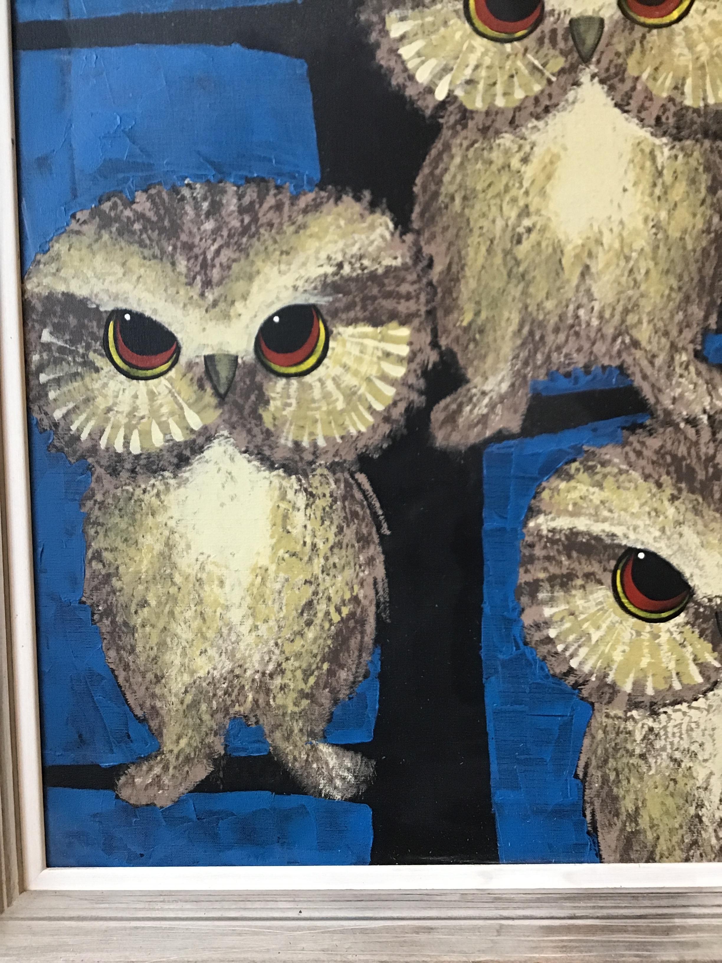 1950s Oil Painting of Owls By Peircey In Good Condition In Tarrytown, NY