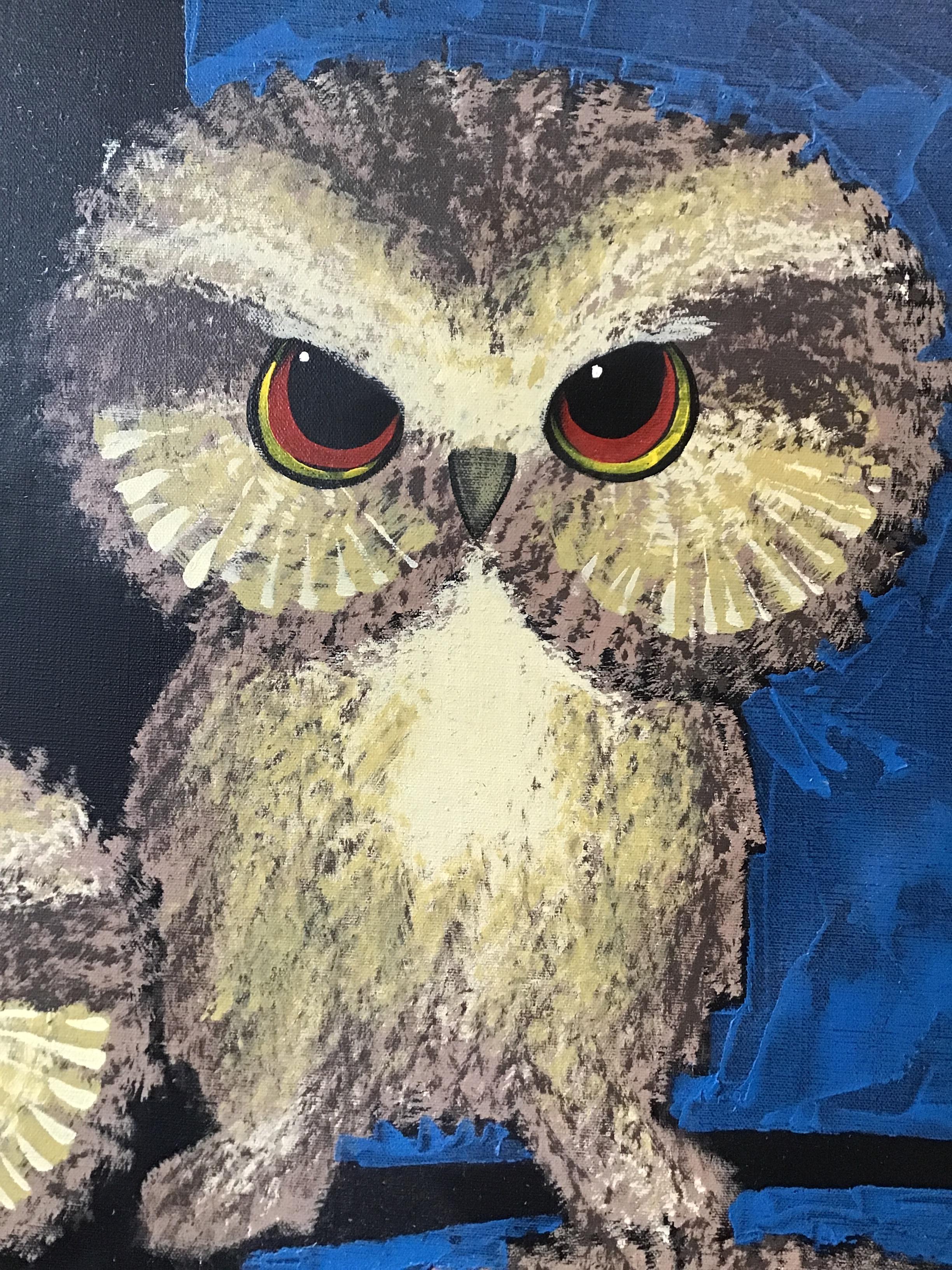Mid-20th Century 1950s Oil Painting of Owls By Peircey