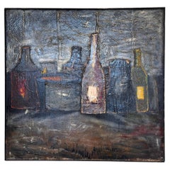 Vintage 1950s Oil Painting Wine Guiseppe Napoli, Framed