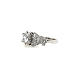 1950s Old European Cut Diamond and 18k White Gold Engagement Ring