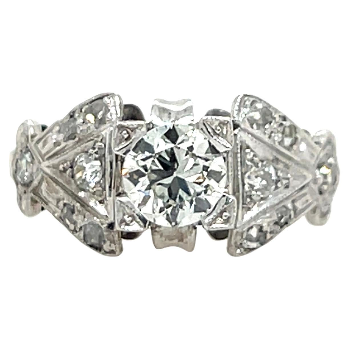 1950s Old European Cut Diamond and 18k White Gold Engagement Ring