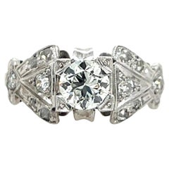 1950s Old European Cut Diamond and 18k White Gold Engagement Ring