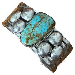 1950s Old Pawn Sterling Silver Turqouise Cuff Bracelet