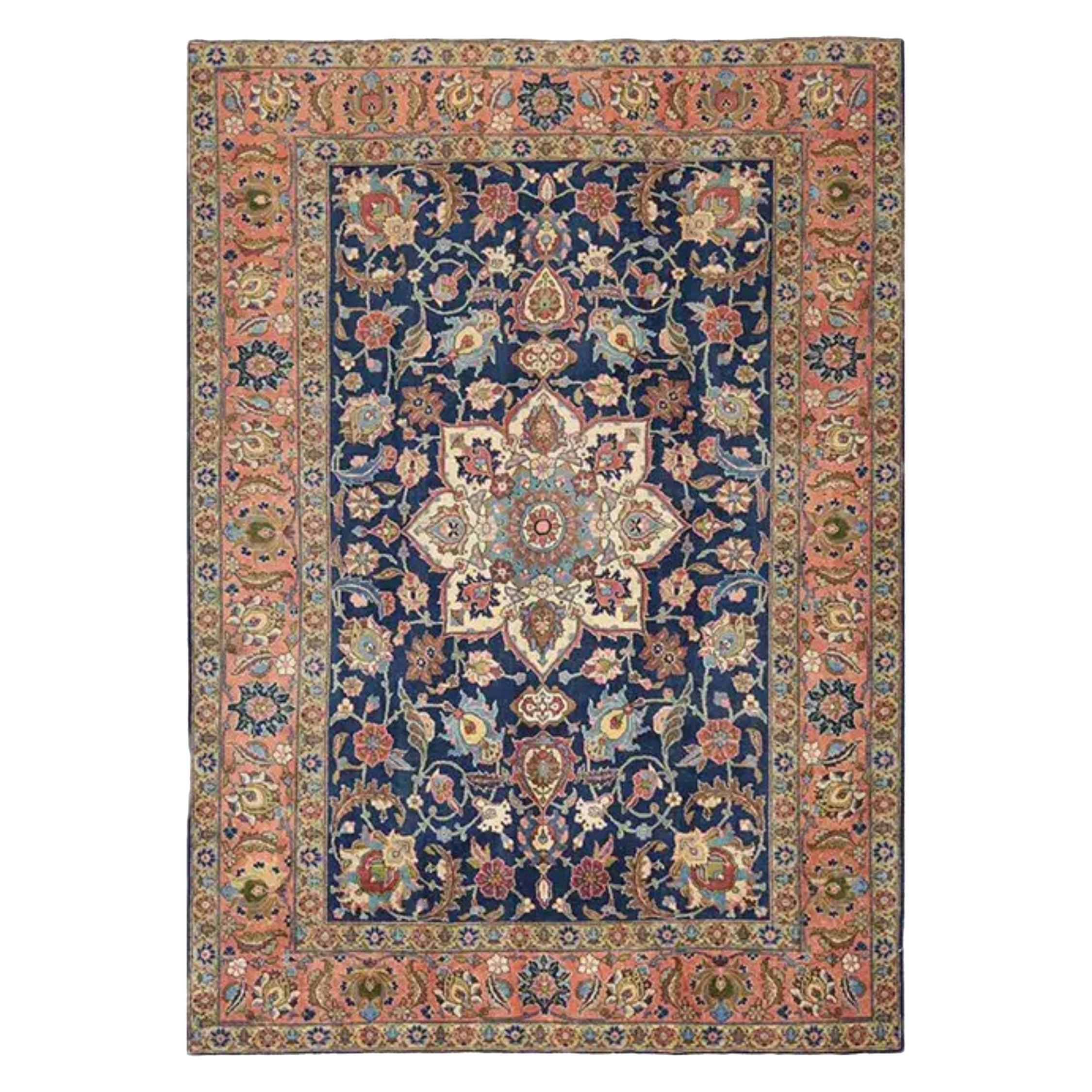 1950s Old Persian Tabriz Wool Area Rug with Fine Floral Medallion, 7'5" x 10'7"