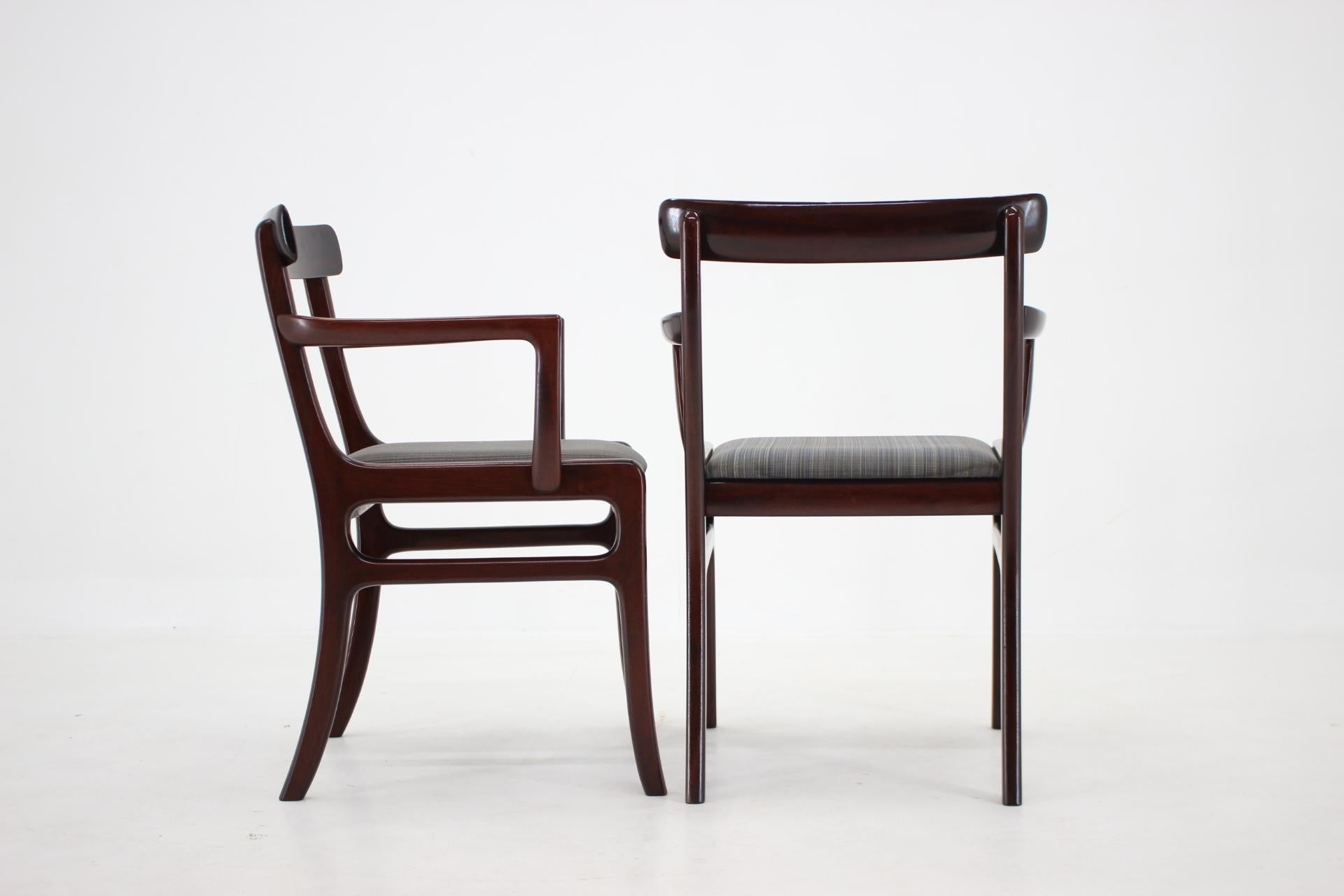 1950er Ole Wanscher Rungstedlund Stühle aus Mahagoni Dänemark, 5er-Set (Polster) im Angebot
