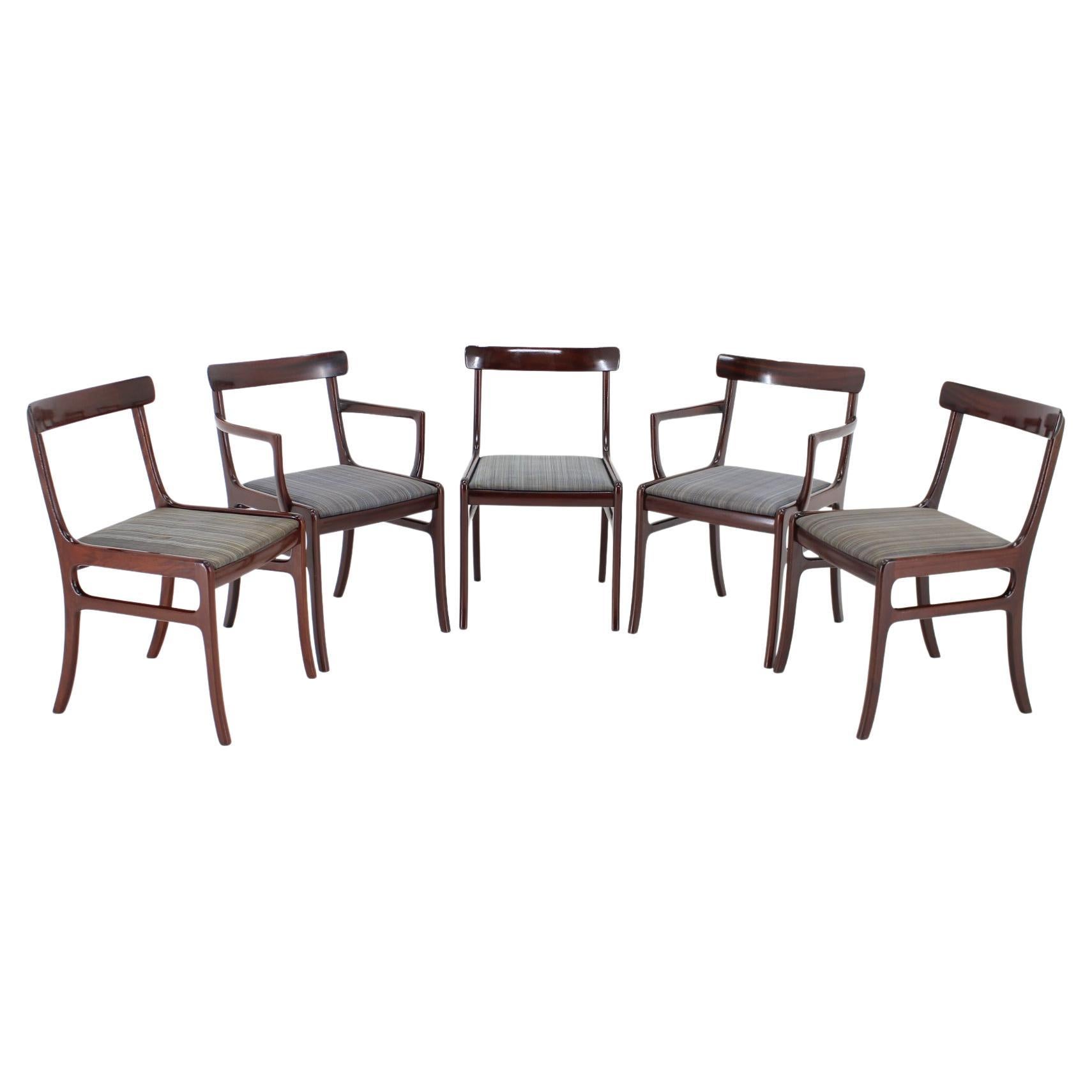 1950s Ole Wanscher Rungstedlund Chairs in Mahogany Denmark, Set of 5 For Sale
