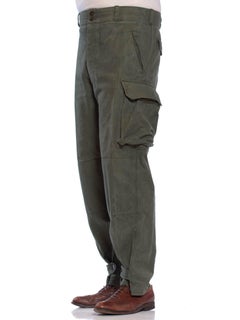 1950S Olive Green Cotton Men's French Military Utility Pants With Cargo Pockets