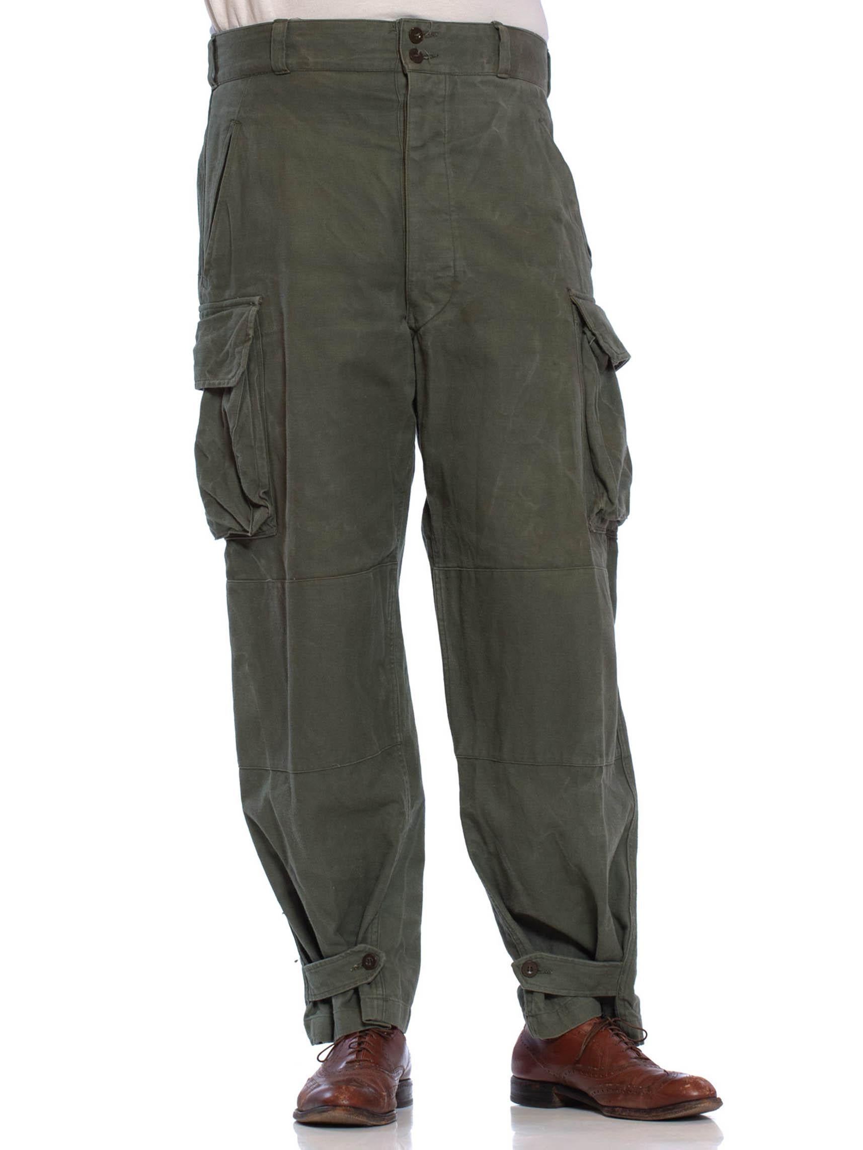 1950S Olive Green Cotton Men's French Military Utility Pants With Cargo ...