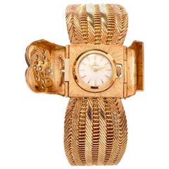 1950s Omega Diamond 18 Karat Gold Ladies Cocktail Bracelet Watch