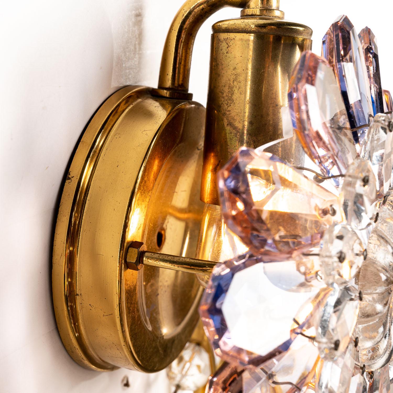 1950s One-Light Gold-Plated Brass and Crystal Glass Sconces by Palwa 13