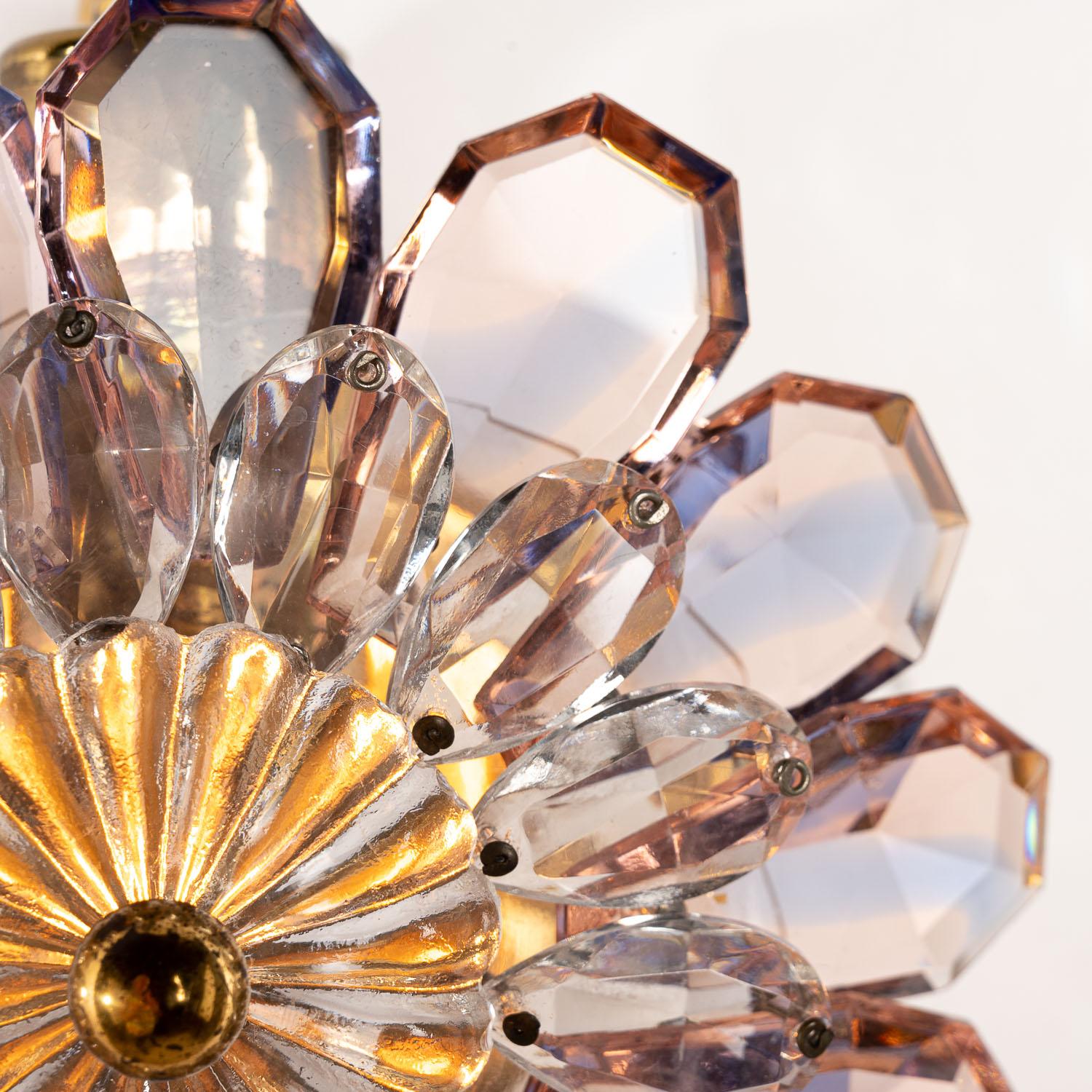 1950s One-Light Gold-Plated Brass and Crystal Glass Sconces by Palwa 1
