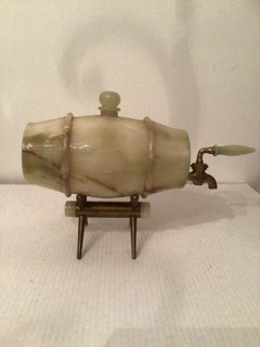 1950s Onyx and Brass Carved Barrel Dispenser