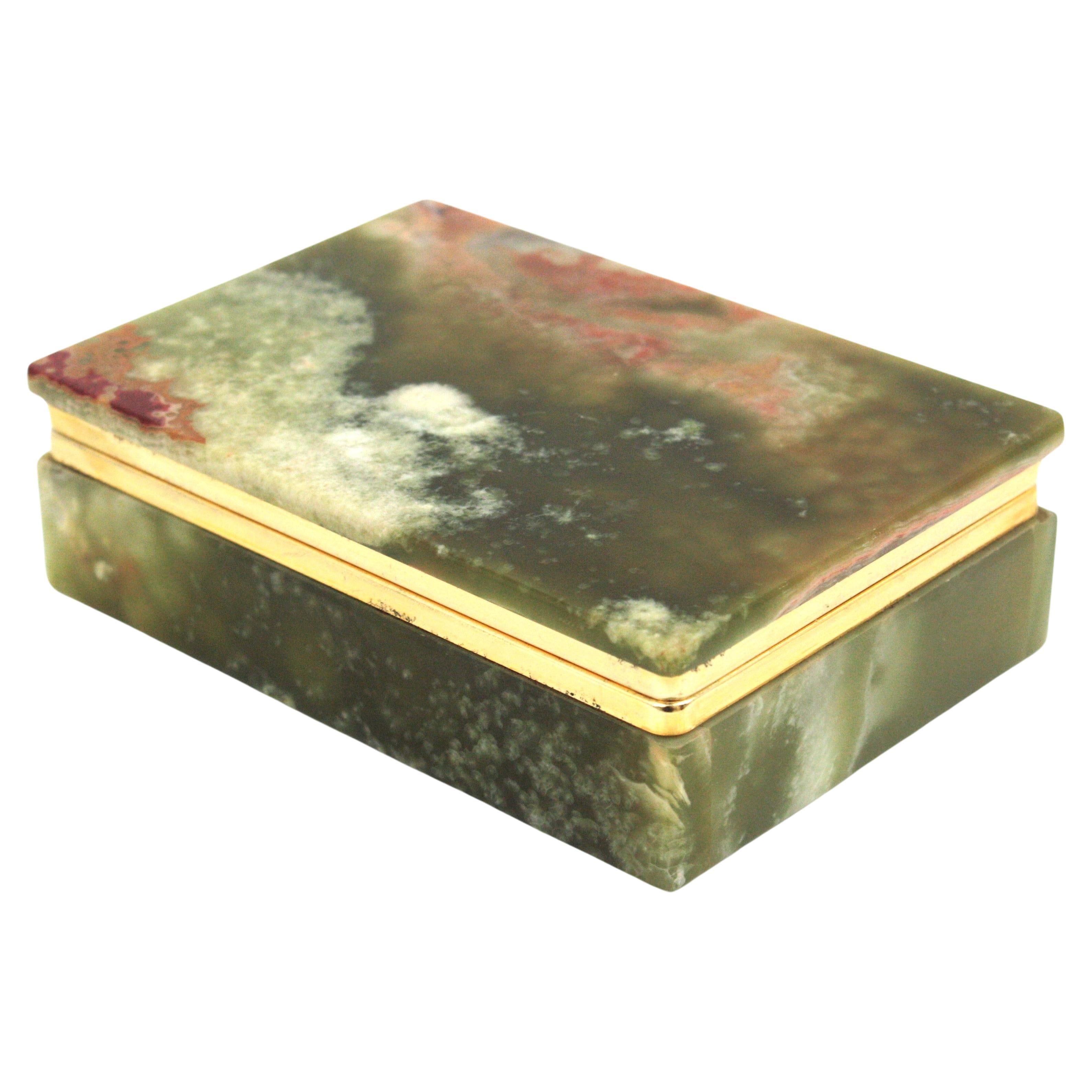 Spanish 1950s Onyx Mineral Stone Jewelry Box / Hinged Box For Sale