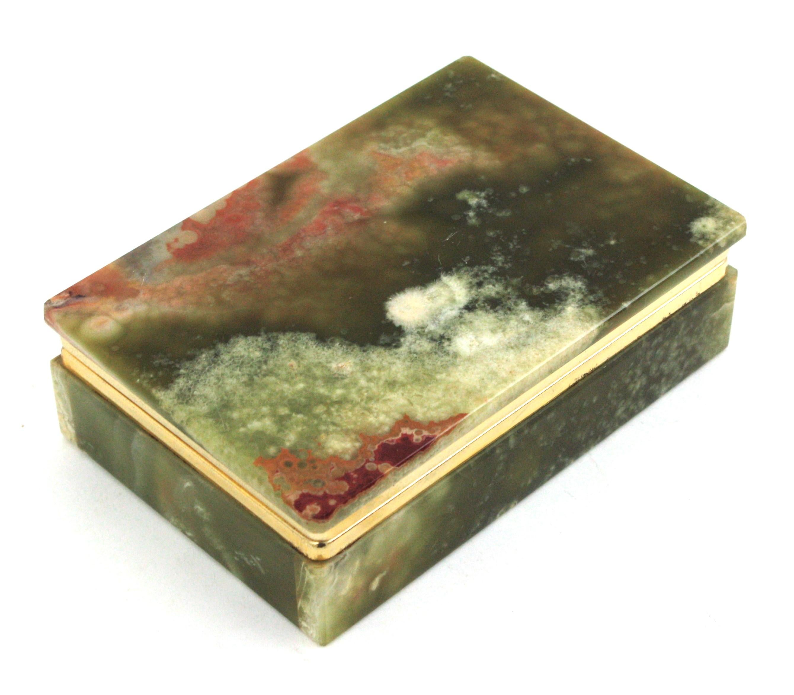 Hand-Crafted 1950s Onyx Mineral Stone Jewelry Box / Hinged Box For Sale