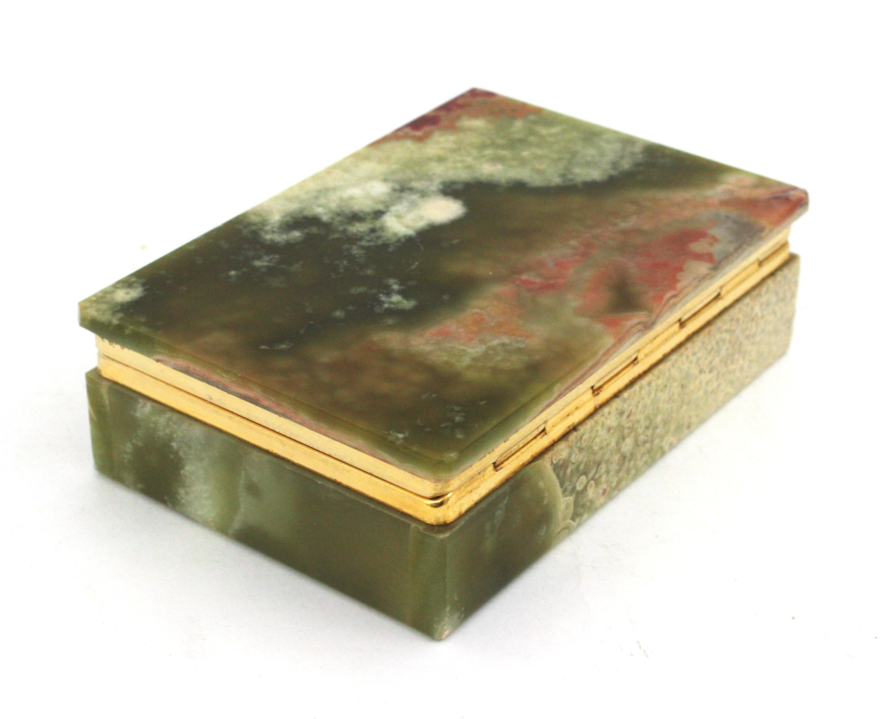 1950er Jahre Onyx Mineral Stone Schmuckkästchen / Scharnierbox im Angebot 1