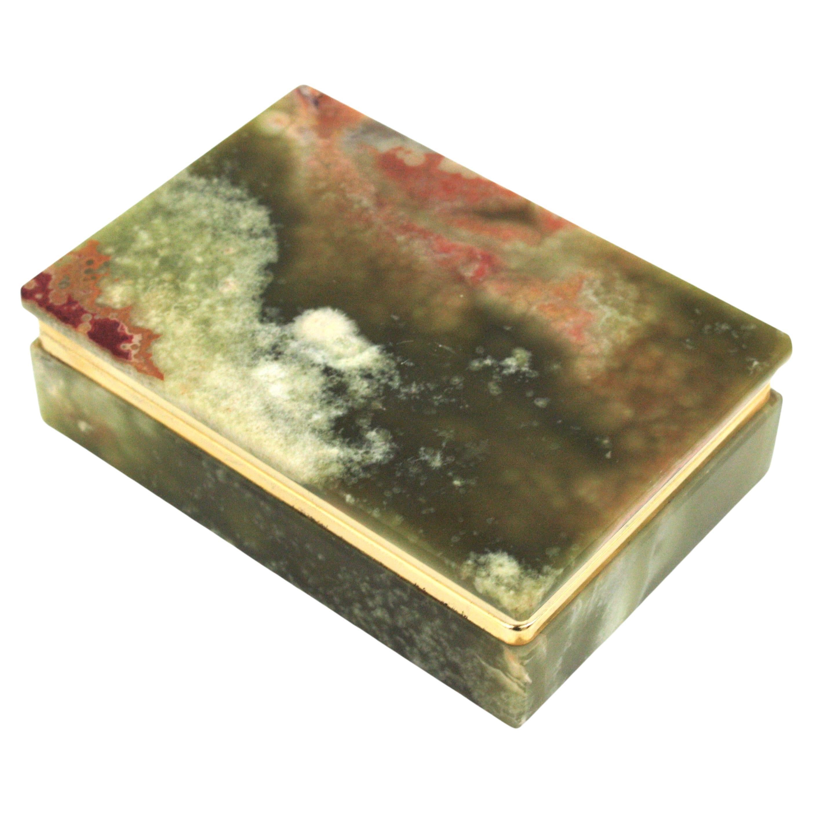 1950s Onyx Mineral Stone Jewelry Box / Hinged Box For Sale
