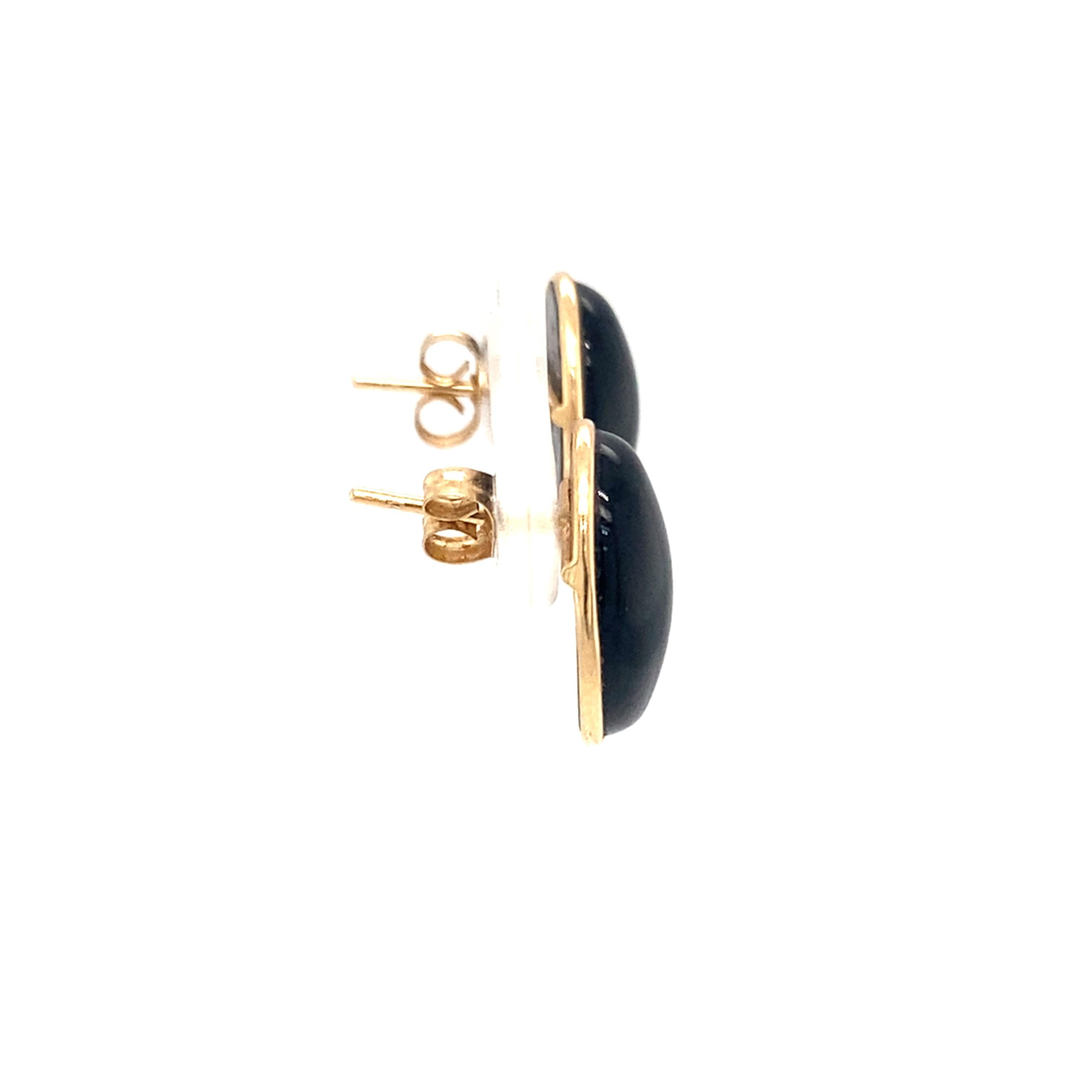 Contemporary 1950s Onyx Stud Earrings in 14 Karat Yellow Gold